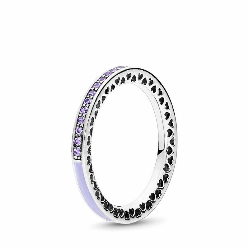 Pandora Radiant Hearts Stackable Ring Ireland - Sterling Silver/Enamel/Purple/Cubic Zirconia - 53810